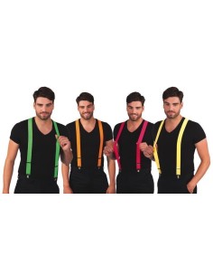 Bretelle neon 4 colori assortiti - di alta qualità, ideali per il carnevale, feste a tema ed eventi speciali.